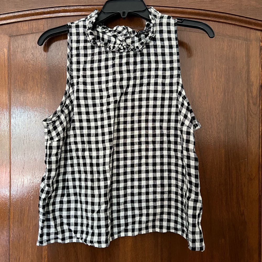 J. Crew Black and White Sleeveless Linen Tank Top